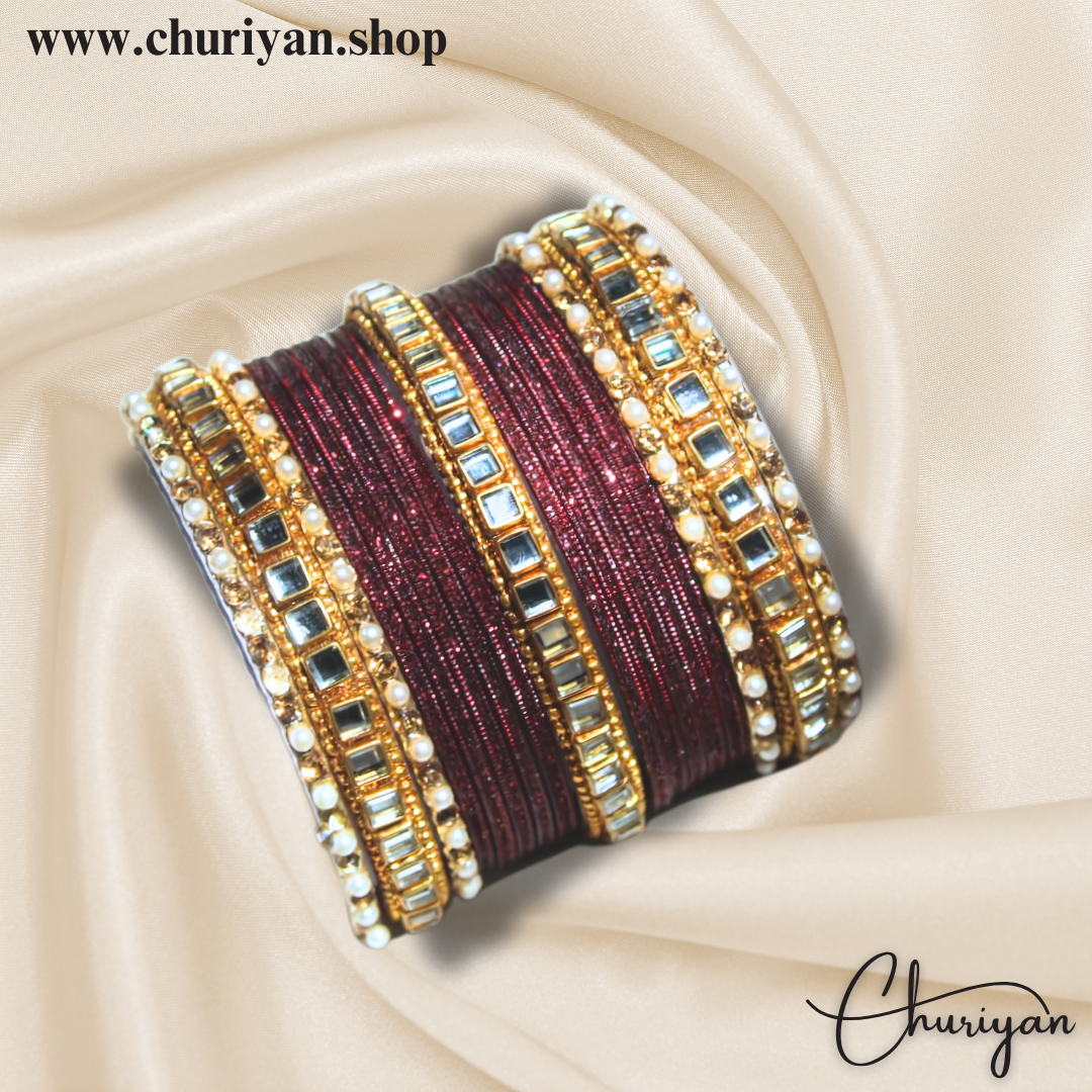 Fancy Glittery Metal and Kundan Bangles Set