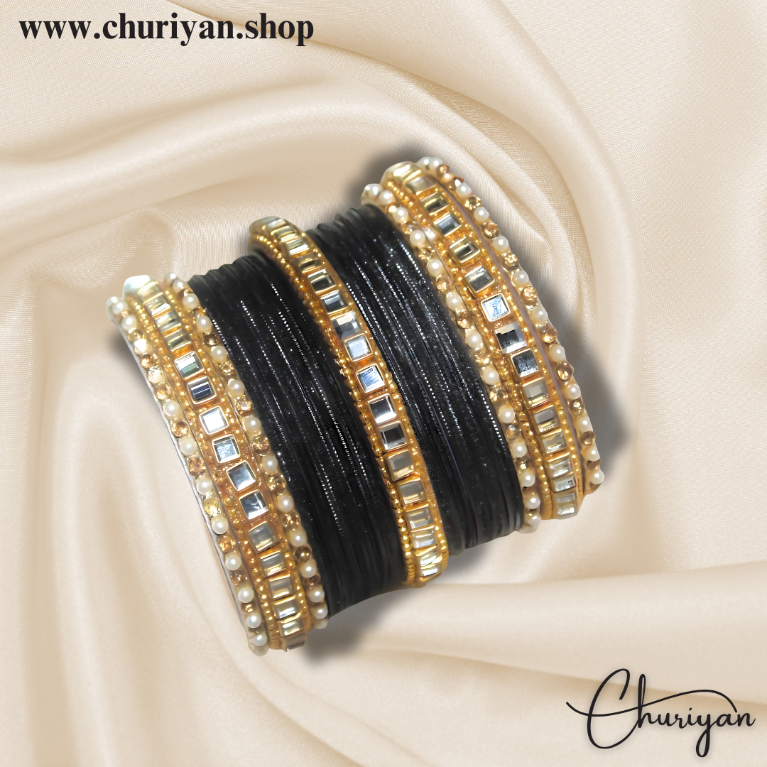 Fancy Glittery Metal and Kundan Bangles Set