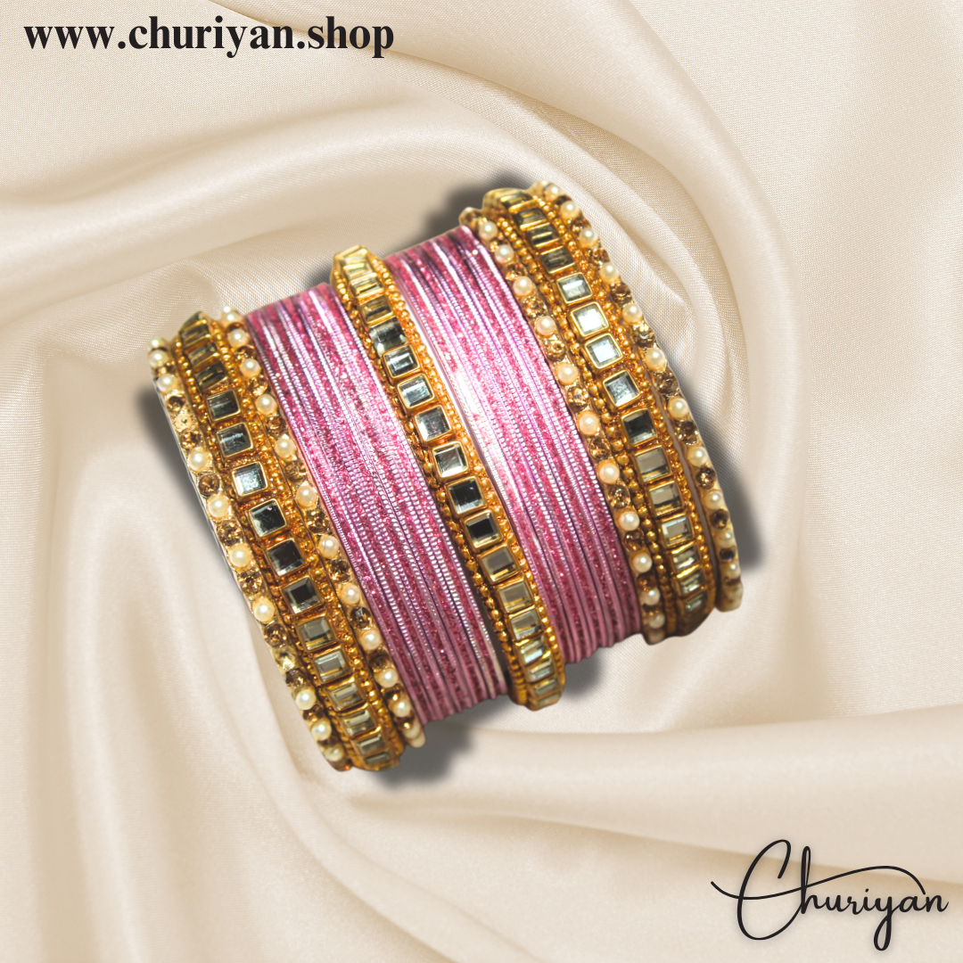 Fancy Glittery Metal and Kundan Bangles Set