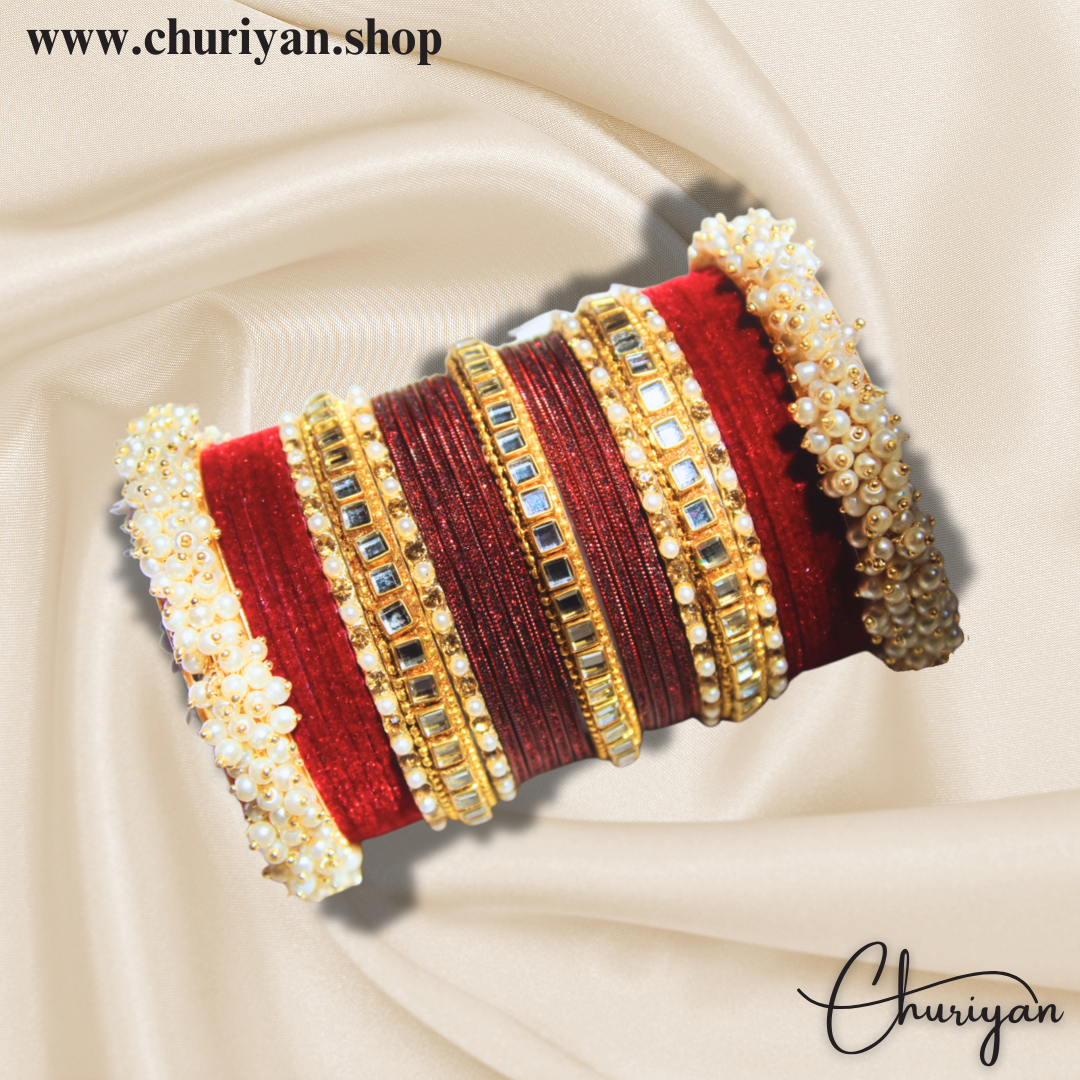 Maroon Designer Bangles Set (two-Shaded)