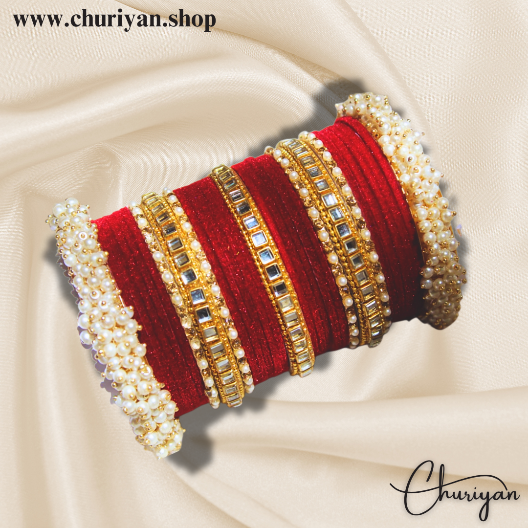 Maroon Velvet Bangles Set