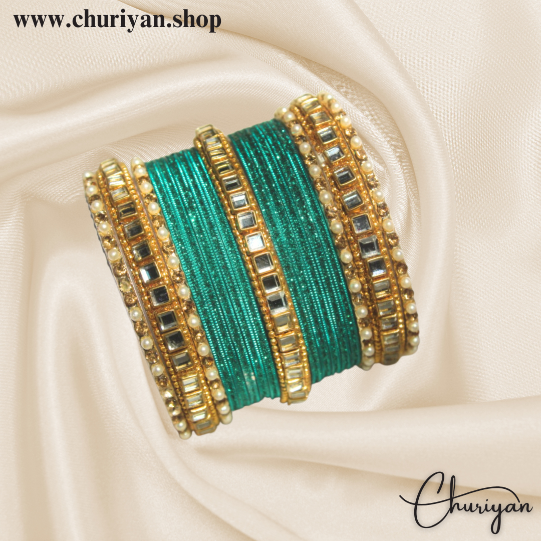 Fancy Glittery Metal and Kundan Bangles Set