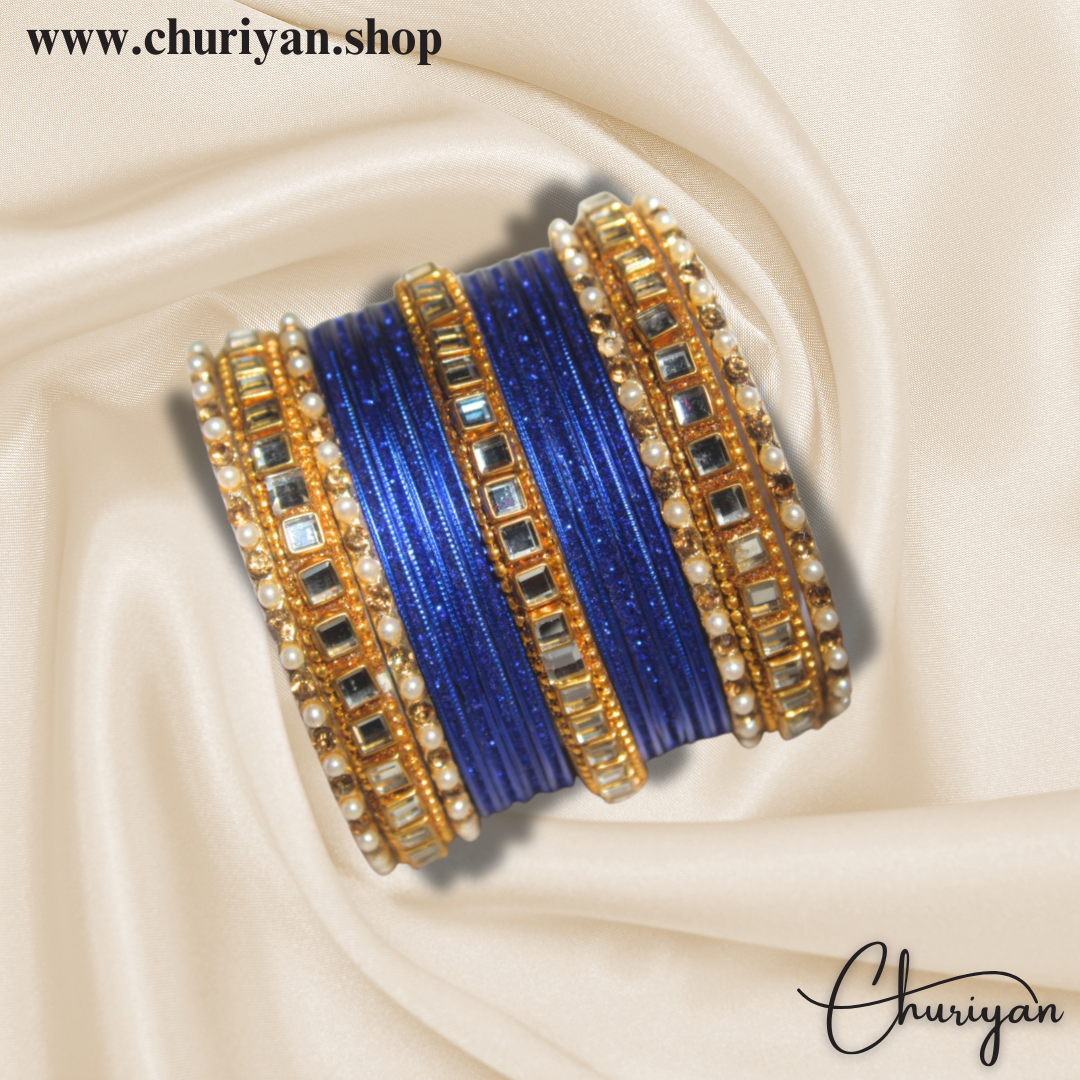 Fancy Glittery Metal and Kundan Bangles Set