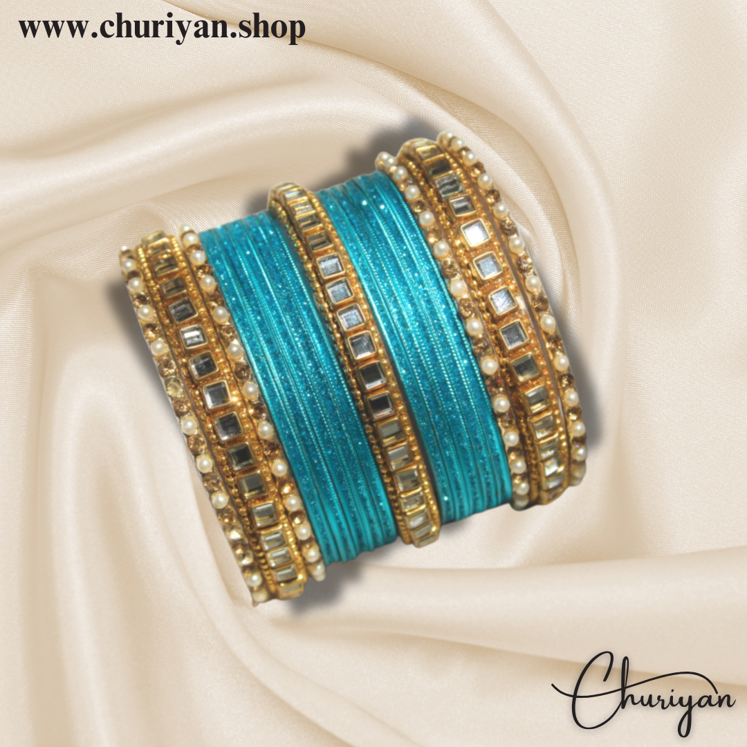 Fancy Glittery Metal and Kundan Bangles Set