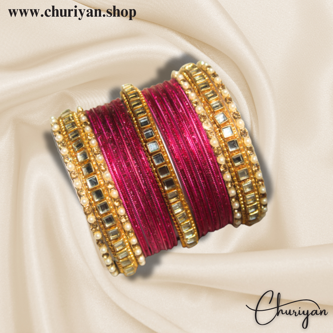 Fancy Glittery Metal and Kundan Bangles Set