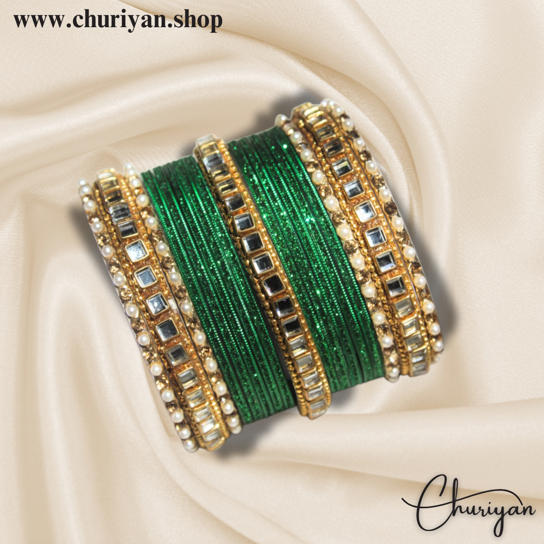 Fancy Glittery Metal and Kundan Bangles Set