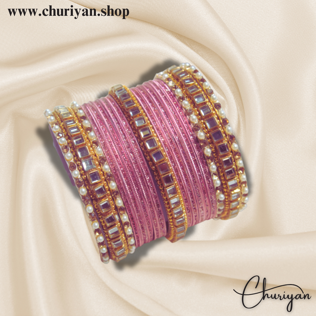 Fancy Glittery Metal and Kundan Bangles Set