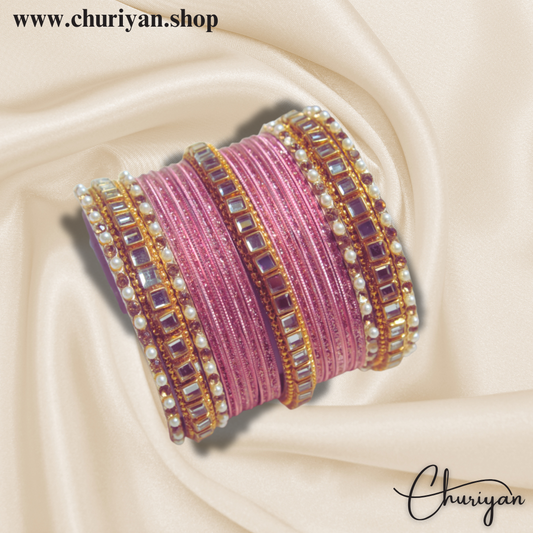 Fancy Glittery Metal and Kundan Bangles Set