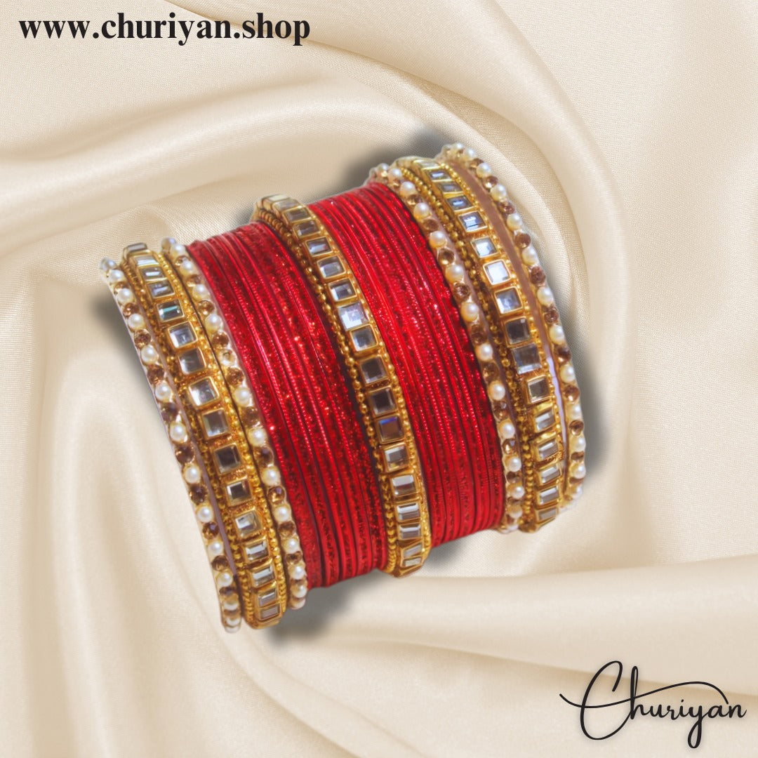 Fancy Glittery Metal and Kundan Bangles Set