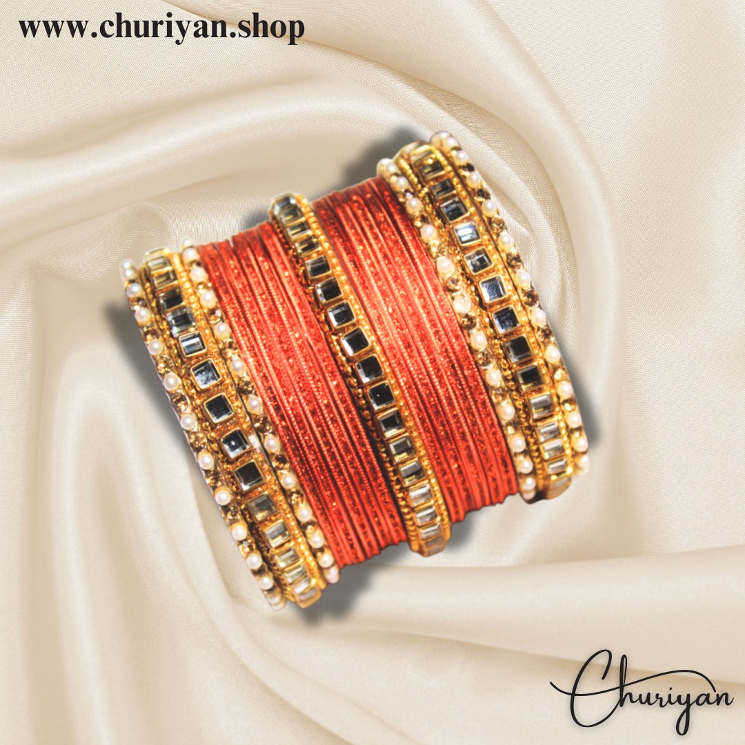 Fancy Glittery Metal and Kundan Bangles Set